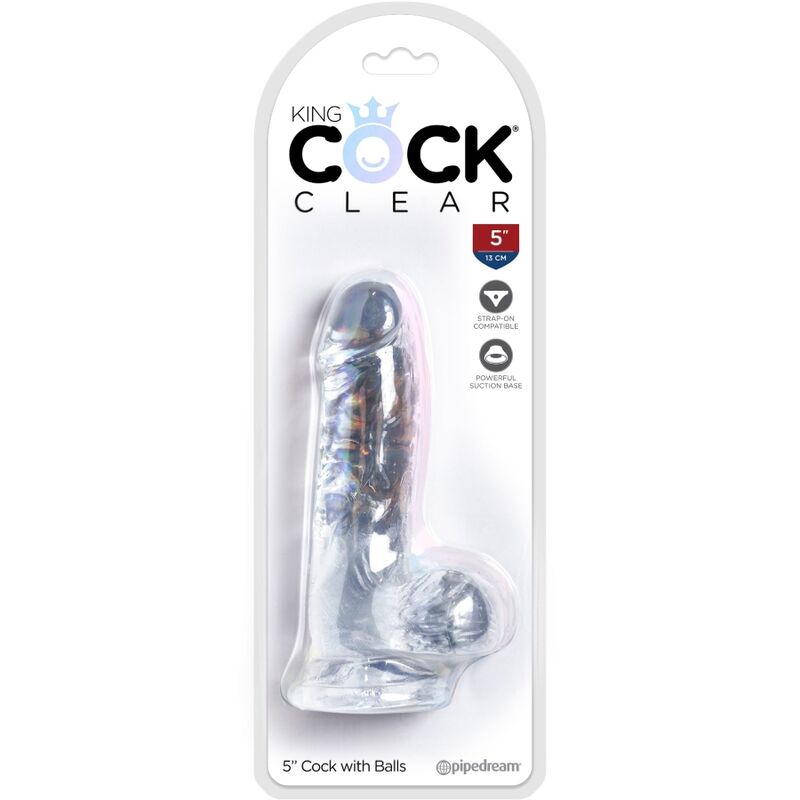 KING COCK - PENE REALISTICO TRASPARENTE CON PALLE 10,1 CM TRASPARENTE