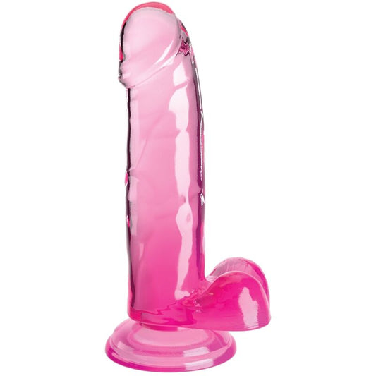 KING COCK - PENE REALISTICO TRASPARENTE CON PALLE 15,2 CM ROSA