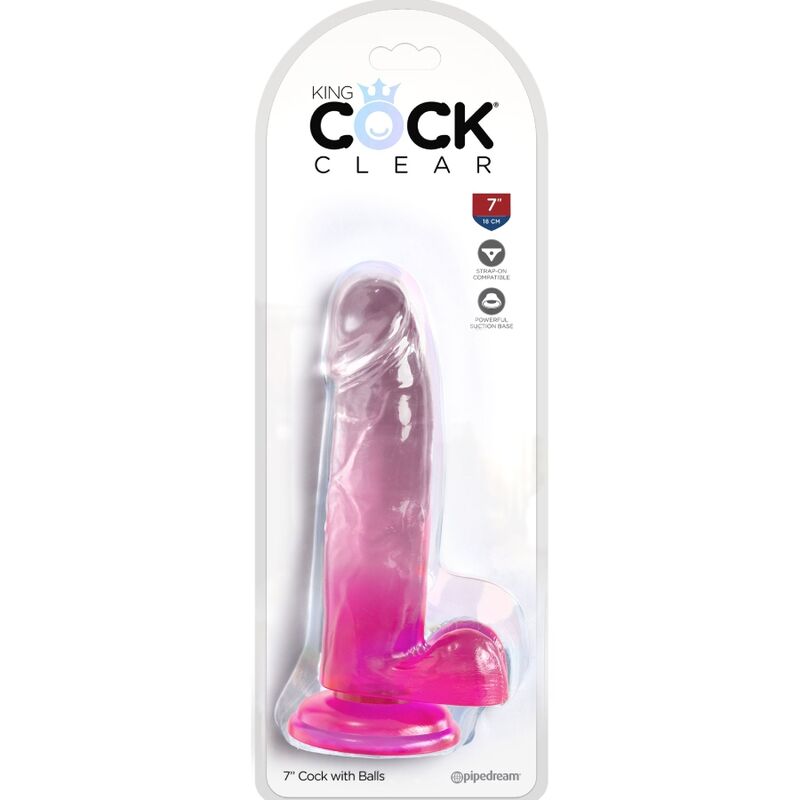 KING COCK - PENE REALISTICO TRASPARENTE CON PALLE 15,2 CM ROSA