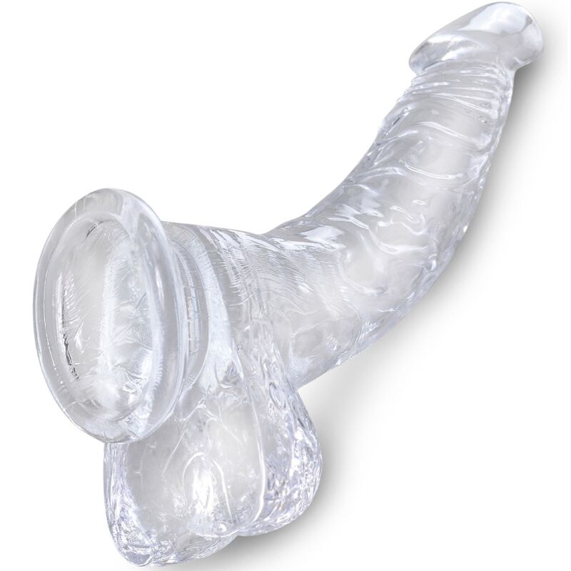 KING COCK - PENE CURVO REALISTICO TRASPARENTE CON PALLE 16,5 CM TRASPARENTE