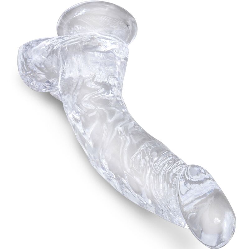 KING COCK - KLARER, REALISTISCHER GEBOGENER PENIS MIT HODEN 16,5 CM TRANSPARENT