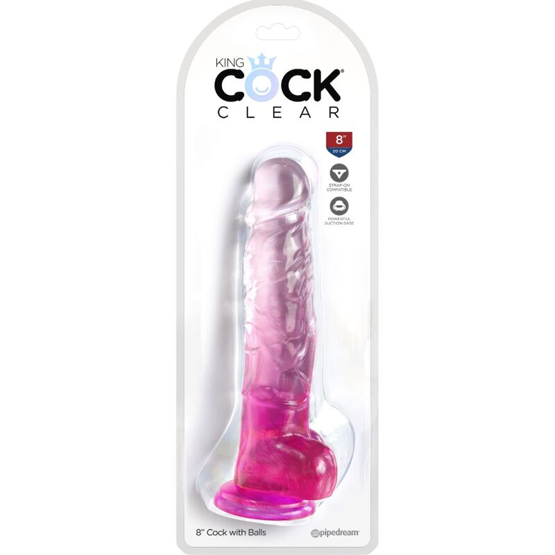 KING COCK - PENE REALISTICO TRASPARENTE CON PALLE 16,5 CM ROSA