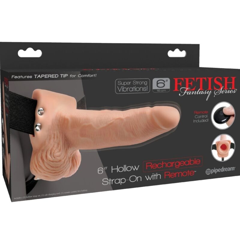 SERIE FETISH FANTASY - IMBRACATURA REGOLABILE TELECOMANDO PENE REALISTICO CON TESTICOLI RICARICABILI E VIBRATORE 15 CM