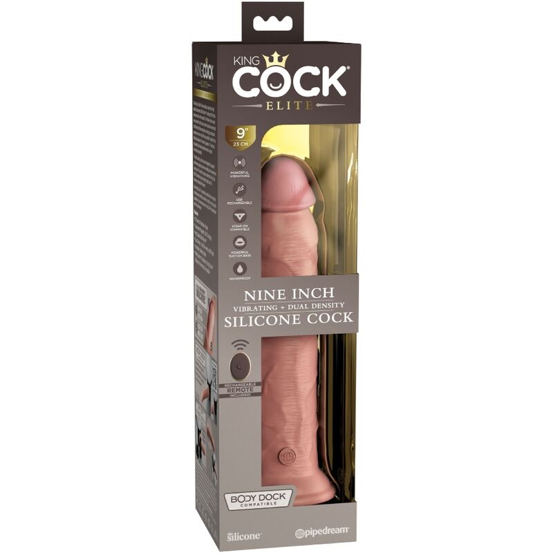 KING COCK - ELITE REALISTISCHER DILDO-VIBRATOR &amp; SILIKON-FERNBEDIENUNG 23 CM