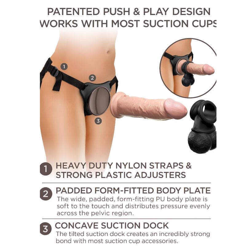 KING COCK - ELITE DELUXE ADJUSTABLE HARNESS KIT RING WITH TESTICLES & DILDO 20.3 CM