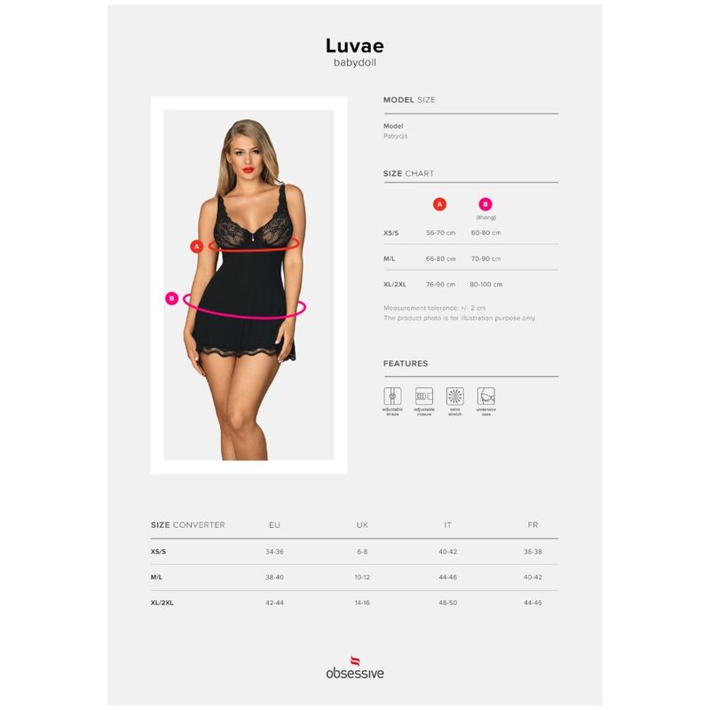 OBSESSIVE - BABYDOLL E PERIZOMA LUVAE NERO XS/S 