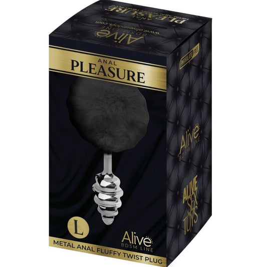 ALIVE - PLUG ANALE PER PIACERE SPIRALE METALLO FLUFFY NERO TAGLIA L