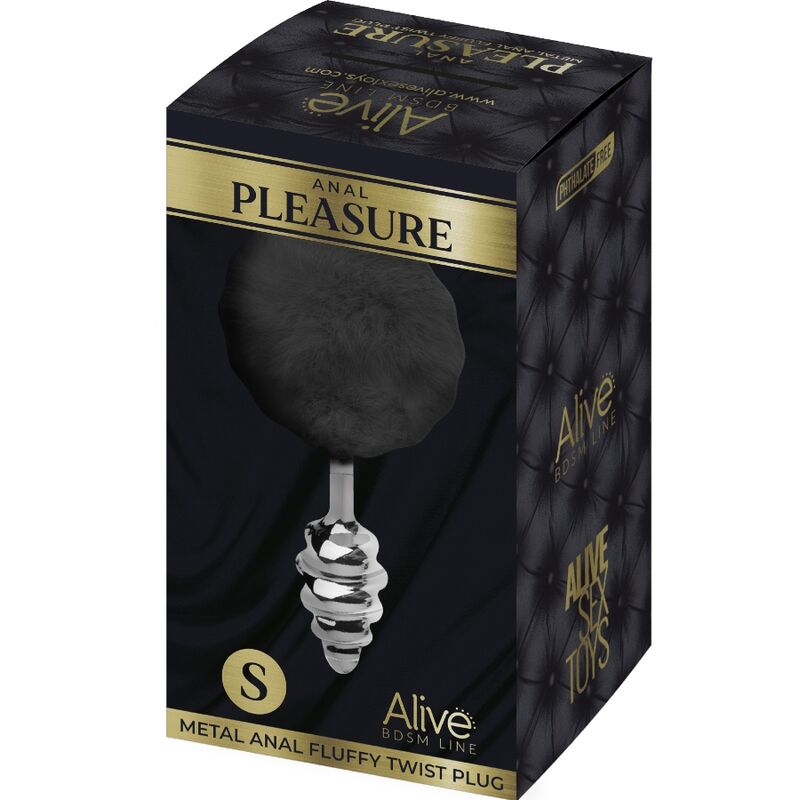 ALIVE - ANAL PLEASURE PLUG SPIRAL METAL FLUFFY BLACK SIZE S