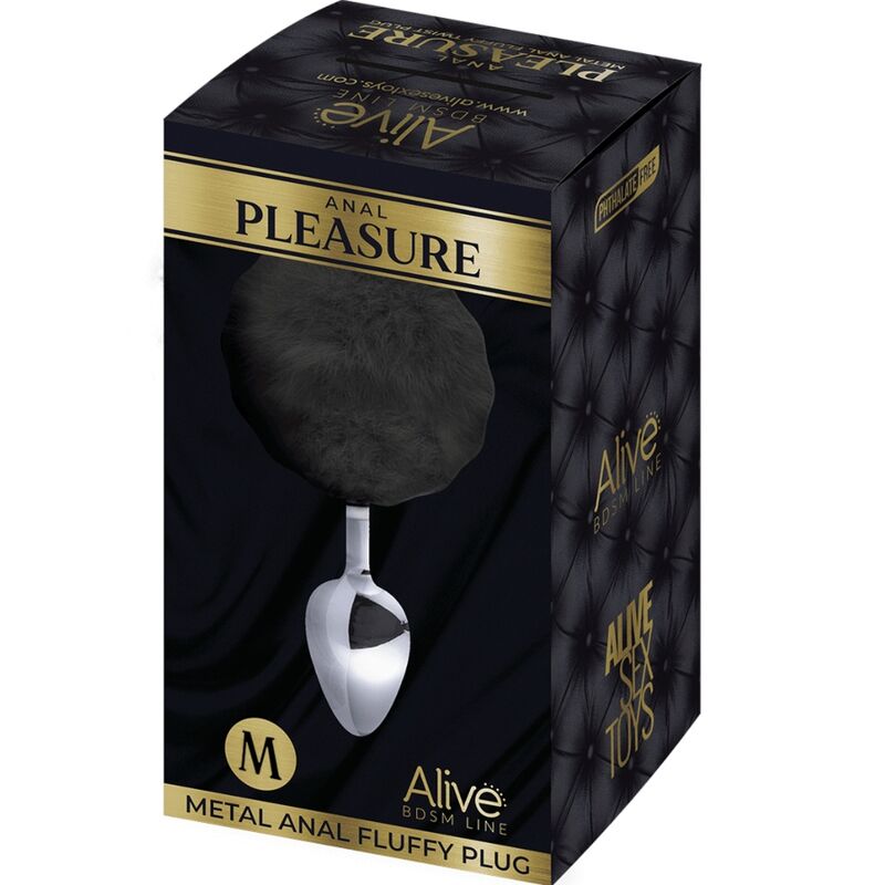 ALIVE - ANAL PLEASURE PLUG GLATTES METALL FLUFFY SCHWARZ GRÖSSE M