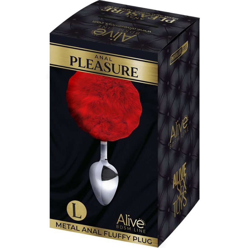 ALIVE - ANAL PLEASURE PLUG GLATTES METALL FLUFFY ROT GRÖSSE L