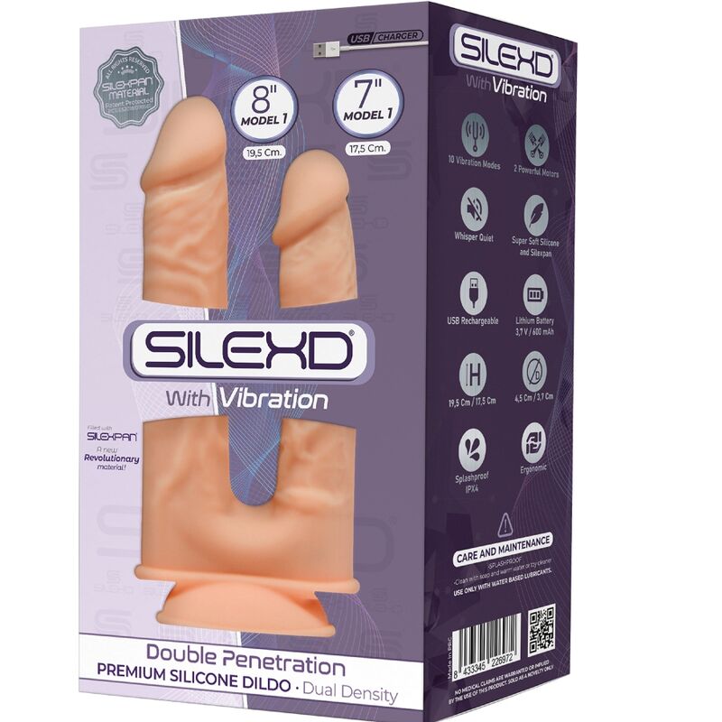 SILEXD - MODELL 1 REALISTISCHER PENIS DOPPELTE PENETRATIONSVIBRATOR PREMIUM SILEXPAN SILIKON 17,5 / 19,5 CM