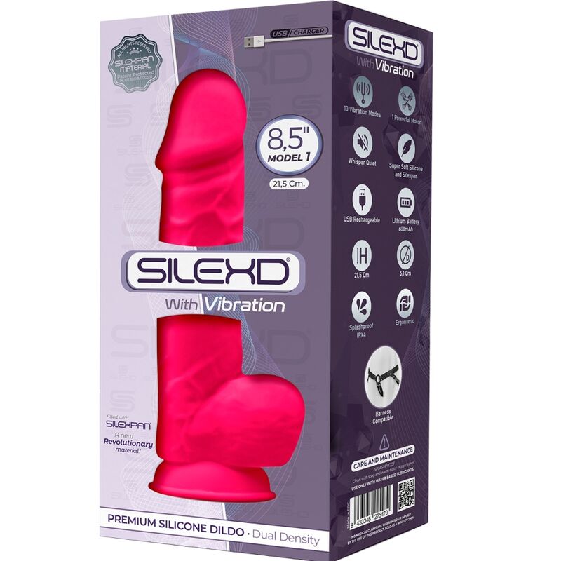 SILEXD - MODELL 1 REALISTISCHER PENISVIBRATOR SILIKON PREMIUM SILEXPAN FUCHSIA 21,5 CM