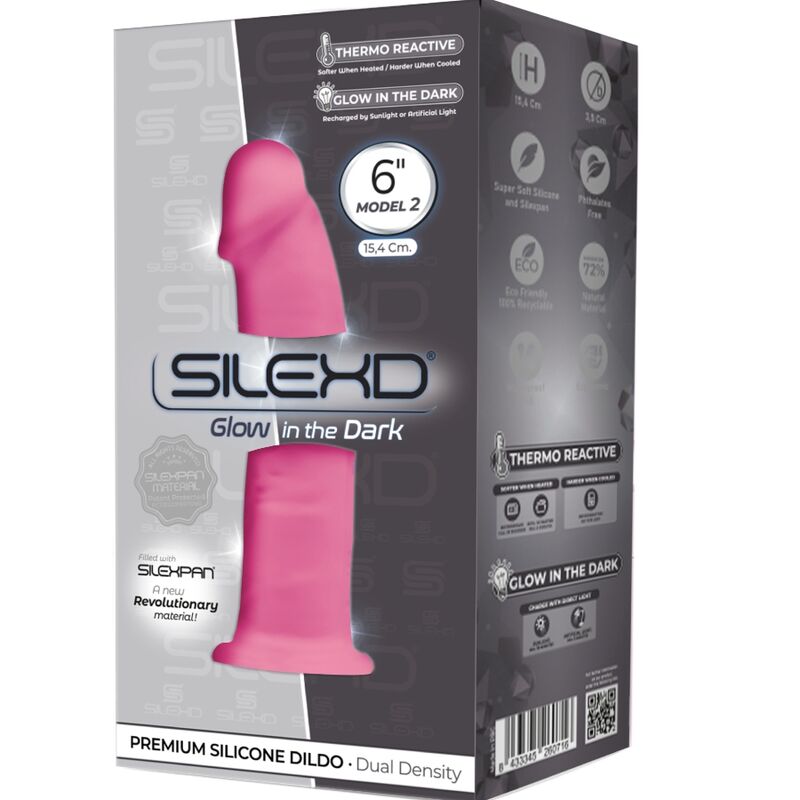 SILEXD - MODELLO 2 PENE REALISTICO PREMIUM SILEXPAN SILICONE ROSA FLUORESCENTE 15 CM