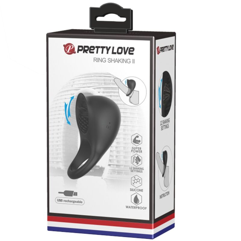 PRETTY LOVE - VIBRATING PENIS RING WITH BLACK TONGUE