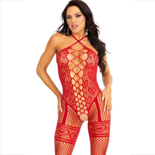 LEG AVENUE - BODYSTOCKING COLLO HALTER ROSSO CUORI ROSSO