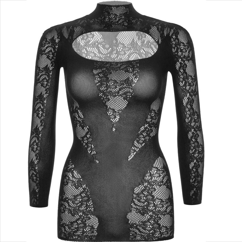 LEG AVENUE - MINI DRESS WITH LACE LONG SLEEVE BLACK