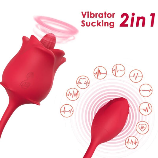 ARMONY - ROSE 2 IN 1 STIMOLATORE E VIBRATORE ASPIRANTE 10 MODALITÀ CON CODA ROSSA