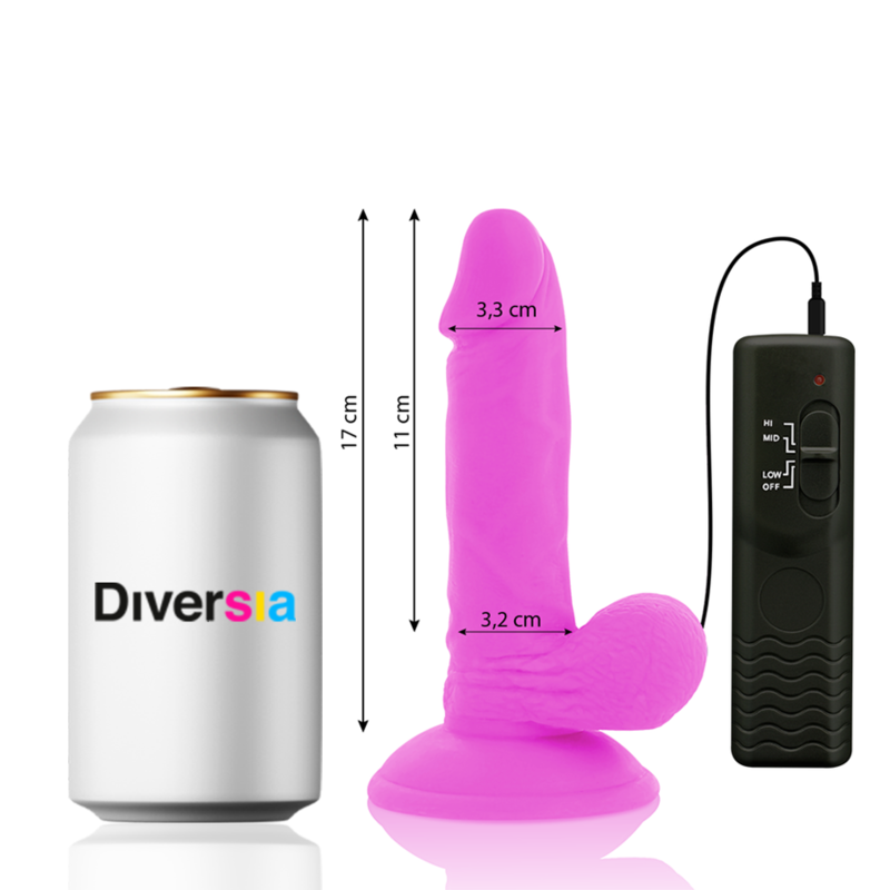 DIVERSIA - FLEXIBLER VIBRIERENDER DILDO LILA 17 CM -O- 3,3 CM