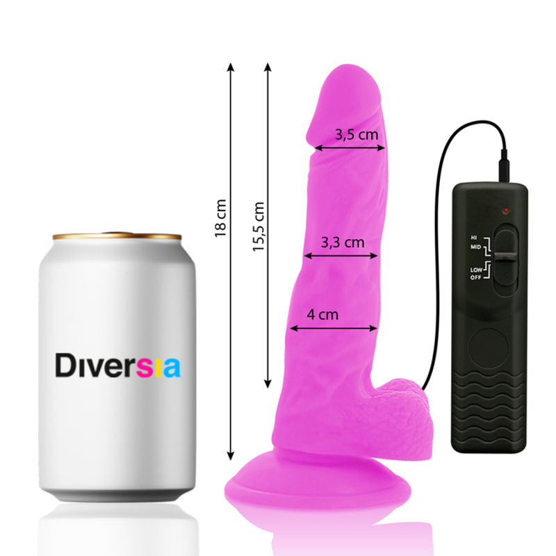 DIVERSIA - DILDO FLESSIBILE VIBRANTE VIOLA 18 CM -O- 4 CM