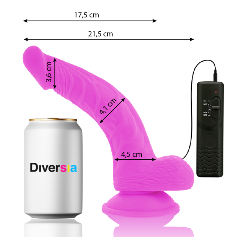 DIVERSIA - FLEXIBLER VIBRIERENDER DILDO LILA 21,5 CM -O- 4,5 CM