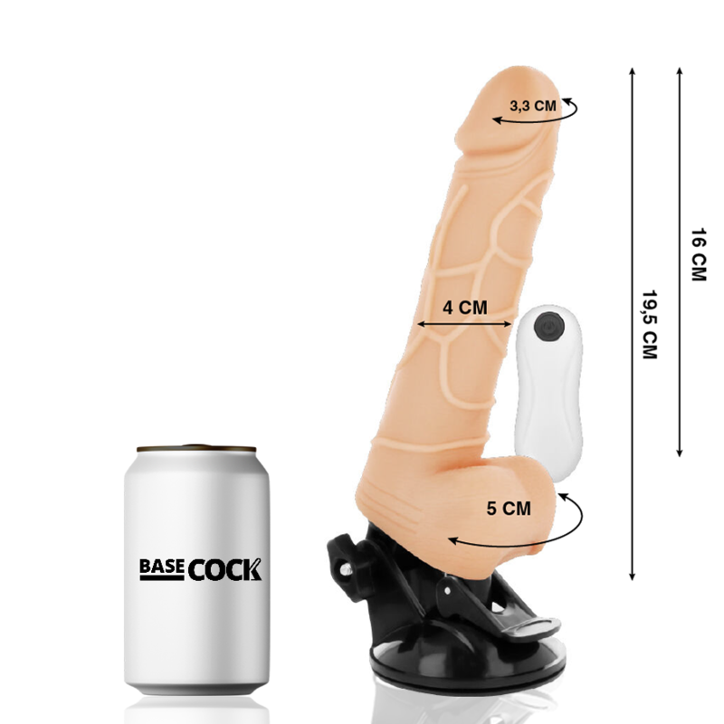 BASECOCK - VIBRATORE REALISTICO TELECOMANDO NATURALE CON TESTICOLI 19,5 CM -O- 4 CM