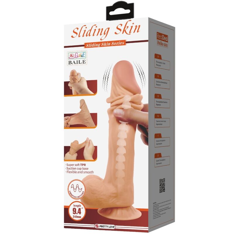 PRETTY LOVE - SLIDING SKIN SERIES REALISTISCHER DILDO MIT GLEITHAUT, SAUGNÄPFEN, FERNBEDIENUNG, FLEISCH 24 CM