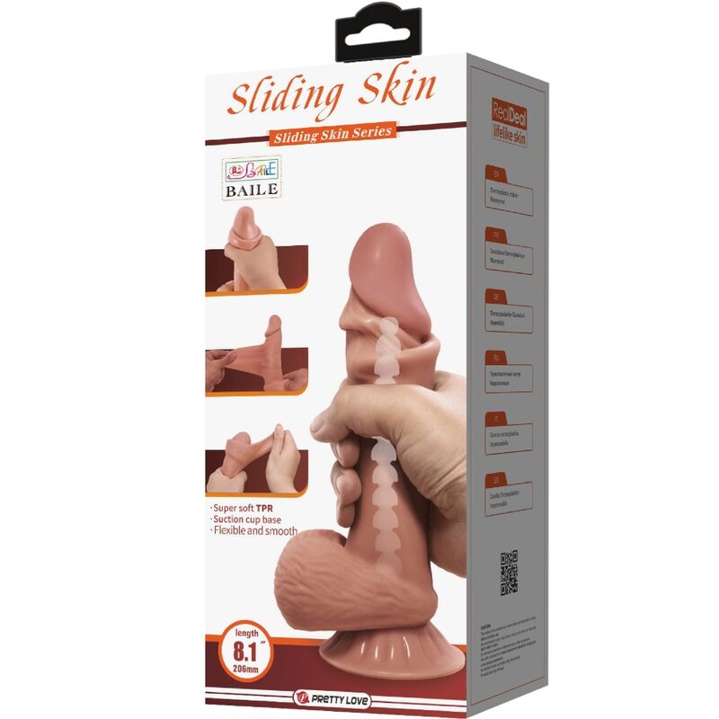 PRETTY LOVE - SERIE SLIDING SKIN DILDO REALISTICO CON PELLE MARRONE SCORREVOLE VENTOSA 19,4 CM