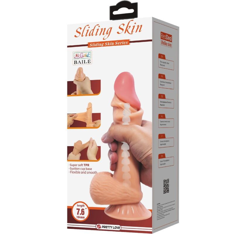 PRETTY LOVE - SERIE SLIDING SKIN DILDO REALISTICO CON VENTOSA SLIDING SKIN 19,4 CM