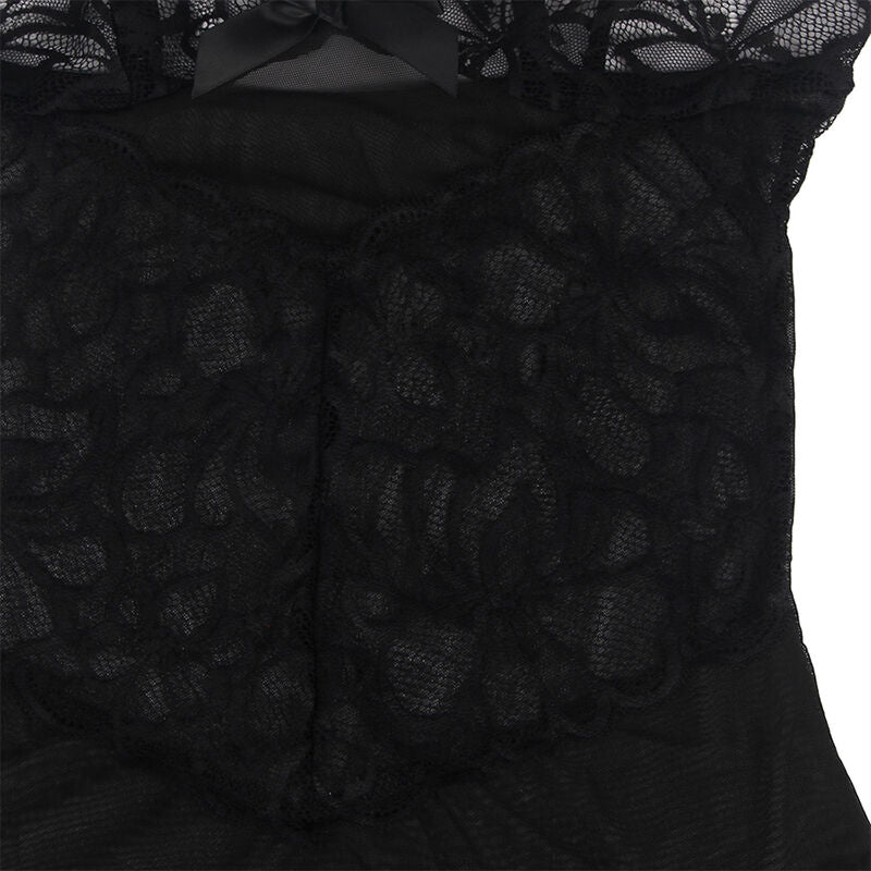 SUBBLIME - BABYDOLL CON SPALLINE REGOLABILI E PIZZO TRASPARENTE STAMPA FLOREALE NERO S/M