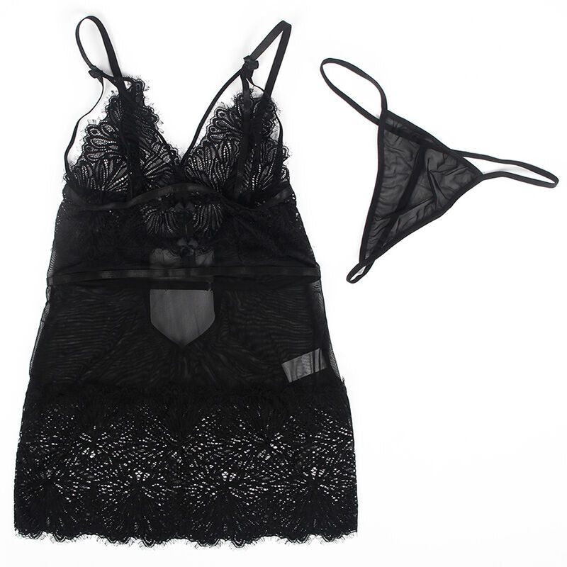 SUBBLIME - BABYDOLL WITH ADJUSTABLE LACE STRAPS BLACK S/M