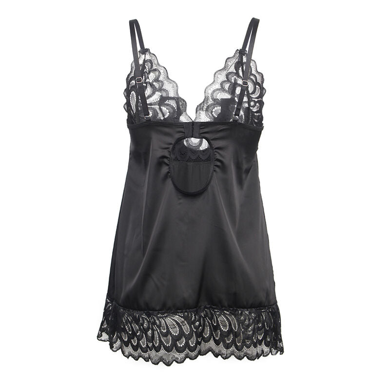 SUBBLIME - BABYDOLL MIT BLUMENPRINT AUF DER BRUST SCHWARZ S/M