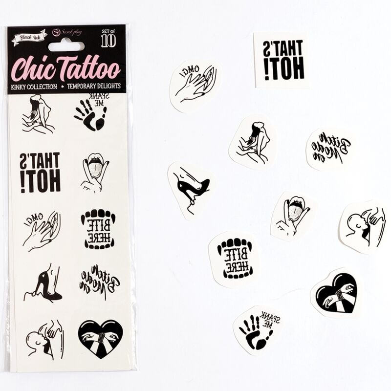 SECRET PLAY - SET MIT 10 TEMPORÄREN TATTOOS DER KINKY COLLECTION