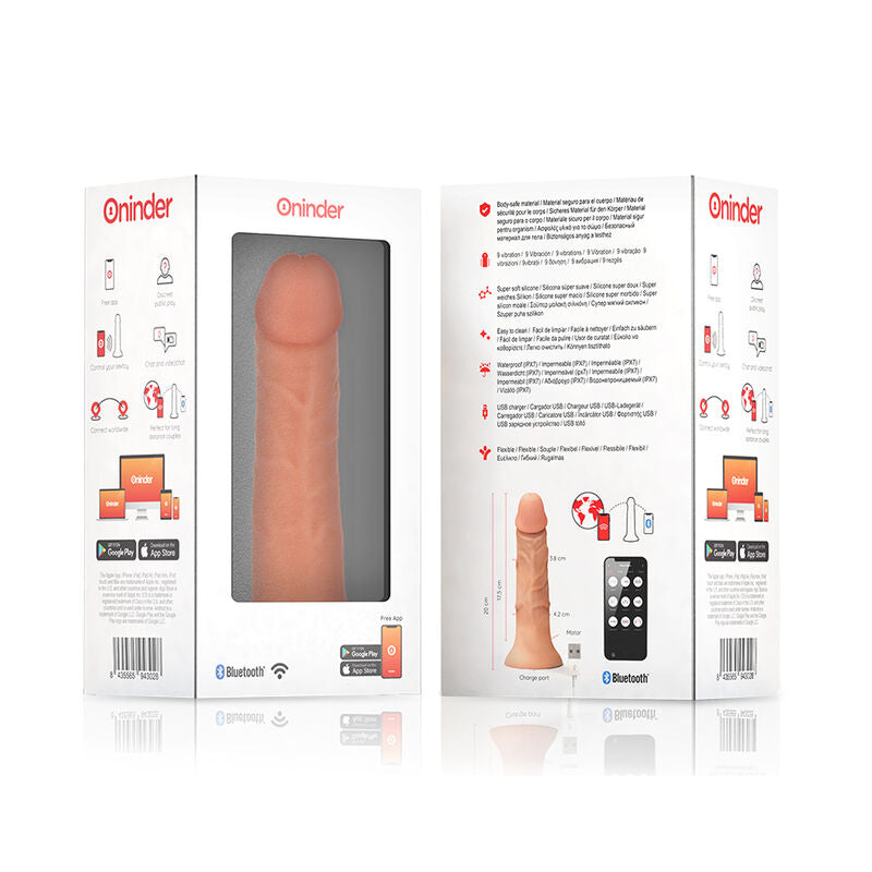 ONINDER - MITTLERER BOGOTÁ-VIBRATORDILDO MIT 9 GESCHWINDIGKEITEN NATÜRLICH 20 CM -O- 4,2 CM - KOSTENLOSE APP