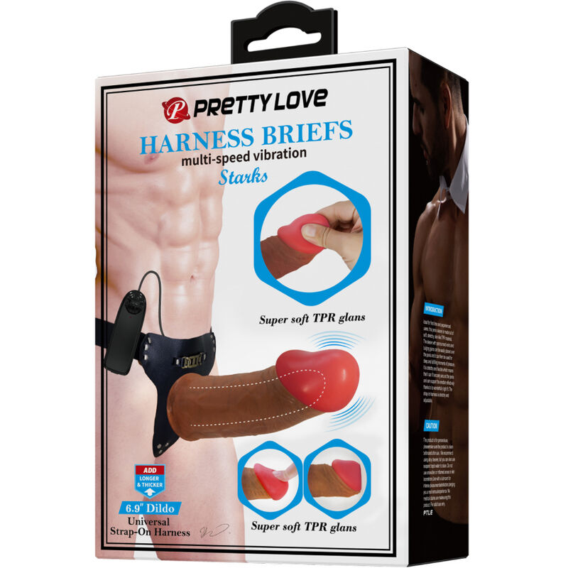 PRETTY LOVE - STARKS HARNESS SLIP DILDO VIBRAZIONE MULTI-VELOCITÀ 17,5 CM MARRONE CHIARO