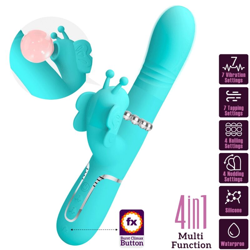 PRETTY LOVE - MULTIFUNKTIONS-RABBIT-VIBRATOR 4 IN 1 SCHMETTERLING AQUAGRÜN