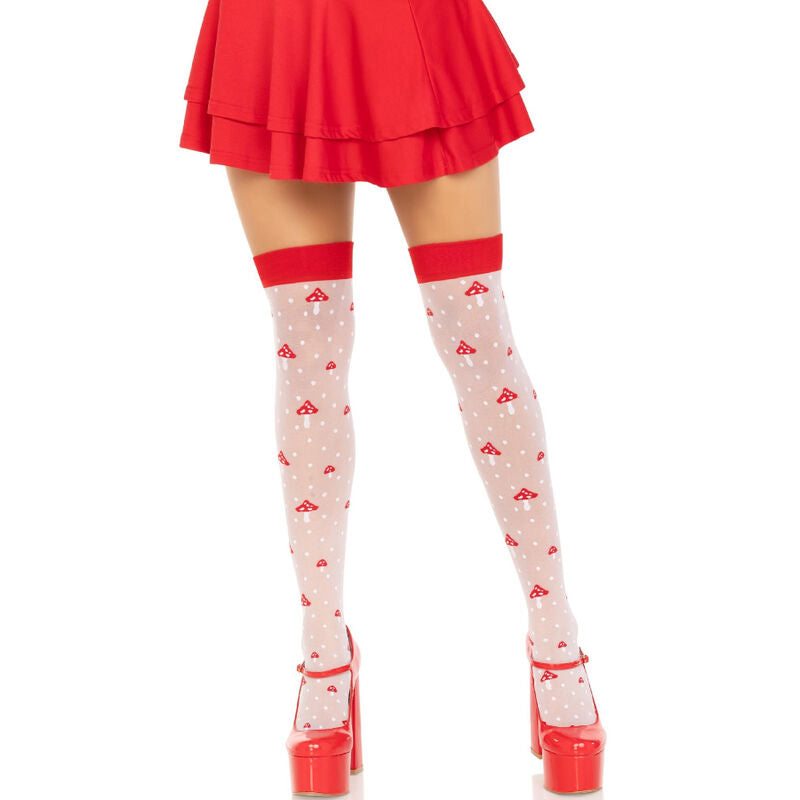 LEG AVENUE - CALZINI ALTI FUNGO ROSSO/BIANCO