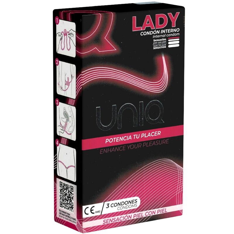 UNIQ - LADY CONDOM PRESERVATIVI FEMMINILI SENZA LATTICE CON CINTURA PER REGGICALZE 3 UNITÀ