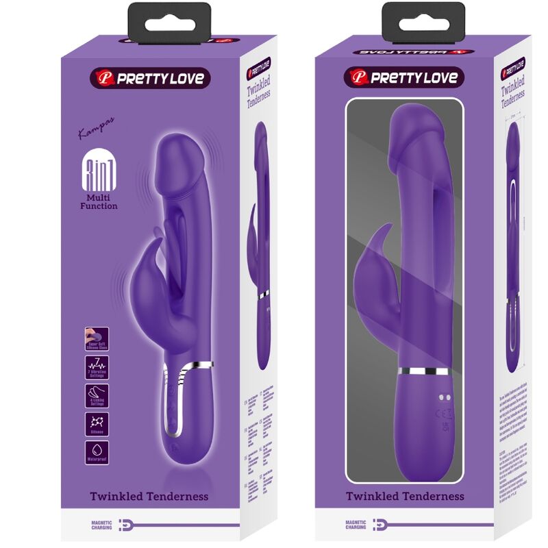 PRETTY LOVE - KAMPAS RABBIT 3 IN 1 VIBRATORE MULTIFUNZIONE CON LINGUA VIOLA