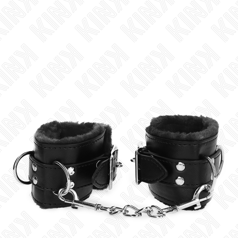 KINK - CINTURE PER POLSI RIVESTITE IN PELLICCIA NERE CON CINTURA NERA REGOLABILE 17-29 CM X 6 CM