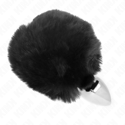 KINK - STAINLESS STEEL PLUG 7 x 3 CM WITH BLACK FAUX FUR RABBIT TAIL 8 CM