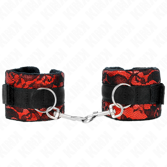 KINK - CINTURE PER POLSI IN PIZZO DI VELLUTO CORTO E CINTURA IN NYLON ROSSO / NERO 23 X 6,5 CM