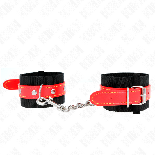 KINK - CINGHIE PER POLSI IN NYLON NERE CON SIMILPELLE ROSSA REGOLABILI 19-24 CM X 5,5 CM