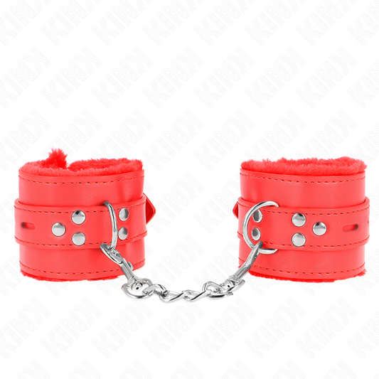 KINK - CINTURE PER POLSI RIVESTITE IN PELLICCIA CON FORI QUADRATI ROSSO E CINTURA ROSSA REGOLABILI 17-29 CM X 6 CM