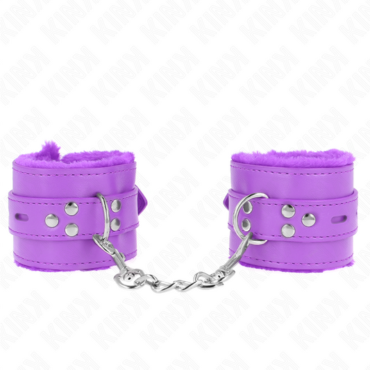 KINK - CINTURE PER POLSI RIVESTITE IN PELLICCIA CON FORI QUADRATI VIOLA E CINTURA VIOLA REGOLABILI 17-29 CM X 6 CM