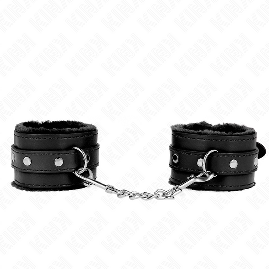 KINK - CINTURE PER POLSI PREMIUM RIVESTITE IN PELLICCIA NERE CON CINTURA NERA REGOLABILE 17-29 CM X 6 CM