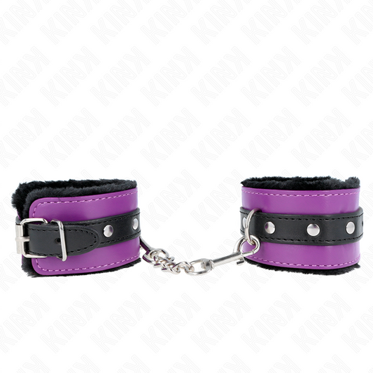 KINK - CINTURE PER POLSI PREMIUM RIVESTITE IN PELLICCIA NERE CON CINTURA VIOLA/NERA REGOLABILI 17-29 CM X 6 CM