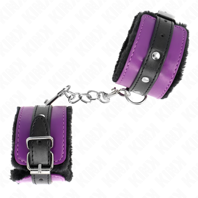 KINK - CINTURE PER POLSI PREMIUM RIVESTITE IN PELLICCIA NERE CON CINTURA VIOLA/NERA REGOLABILI 17-29 CM X 6 CM