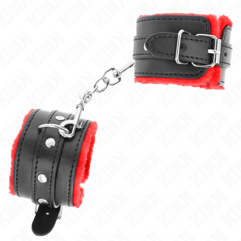 KINK - CINTURE PER POLSI PREMIUM RIVESTITE IN PELLICCIA ROSSE CON CINTURA NERA REGOLABILI 17-29 CM X 6 CM