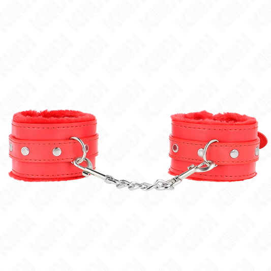 KINK - CINTURE PER POLSI PREMIUM RIVESTITE IN PELLICCIA ROSSE CON CINTURA ROSSA REGOLABILI 17-29 CM X 6 CM