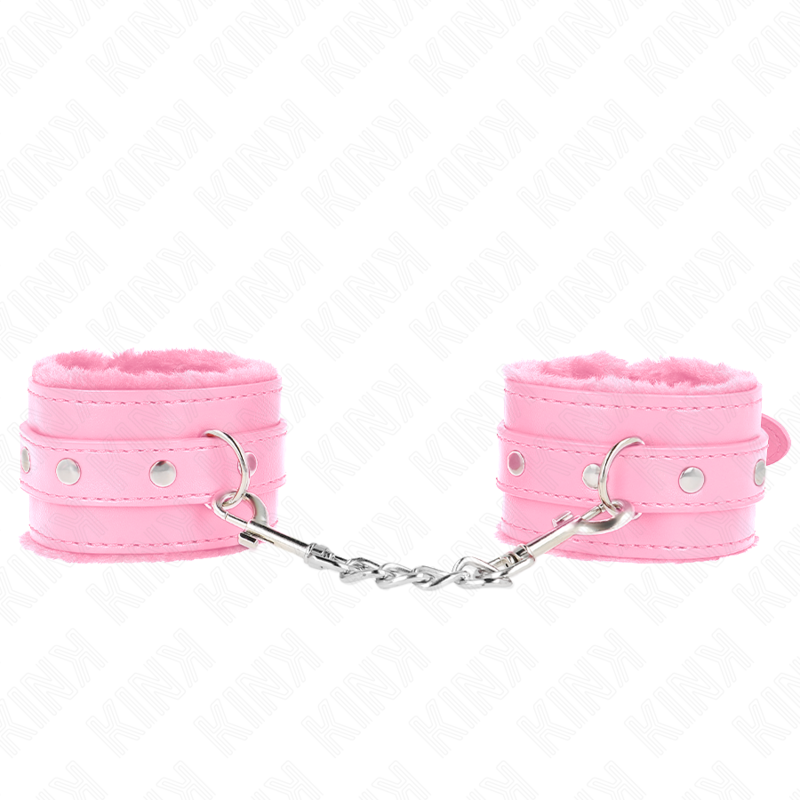 KINK - CINTURE PER POLSI PREMIUM RIVESTITE IN PELLICCIA ROSA CON CINTURA ROSA REGOLABILE 17-29 CM X 6 CM